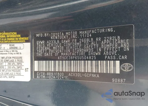 2005 Toyota Camry Solara Se из США, поврежденный, VIN 4T1CE38P65U504825